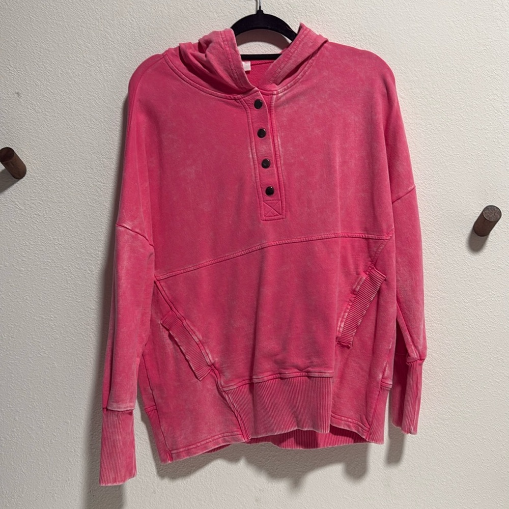 Zenana hot pink sweat hoodie size S acid wash